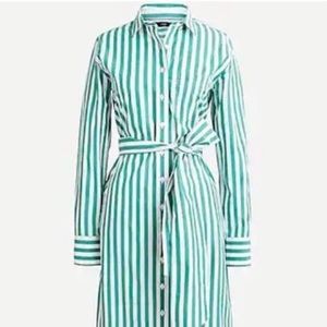 NWT J Crew Green Striped Shirt Dress with Tie